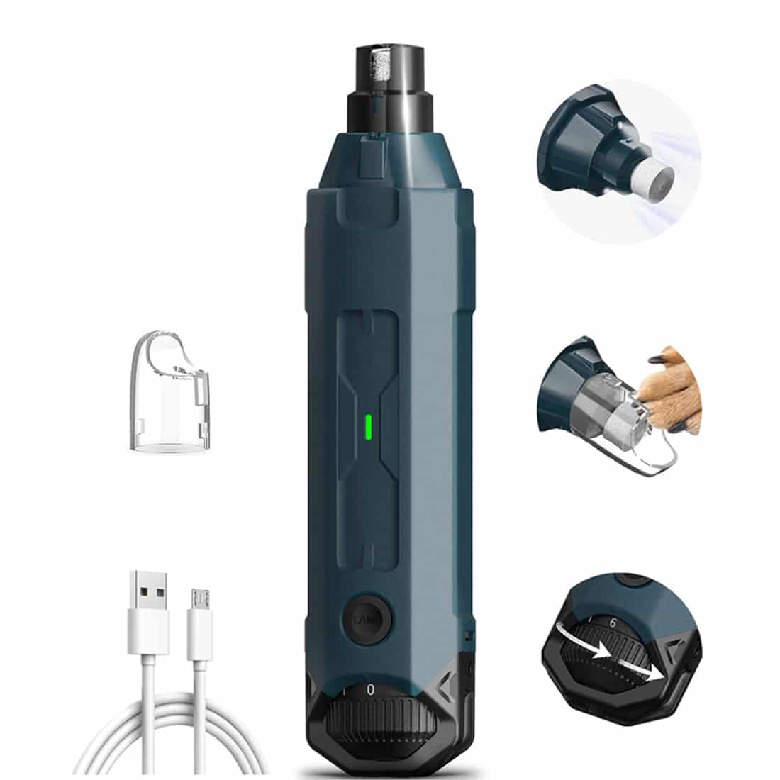 PawHush — below 45 dB dual-LED six-speed dog nail grinder